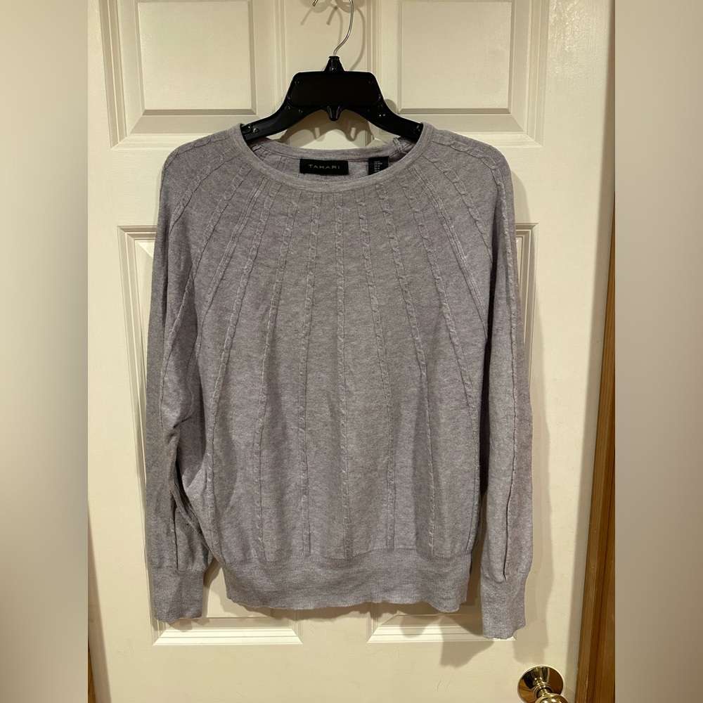 Tahari Gray Crew Neck Sweater, Size M